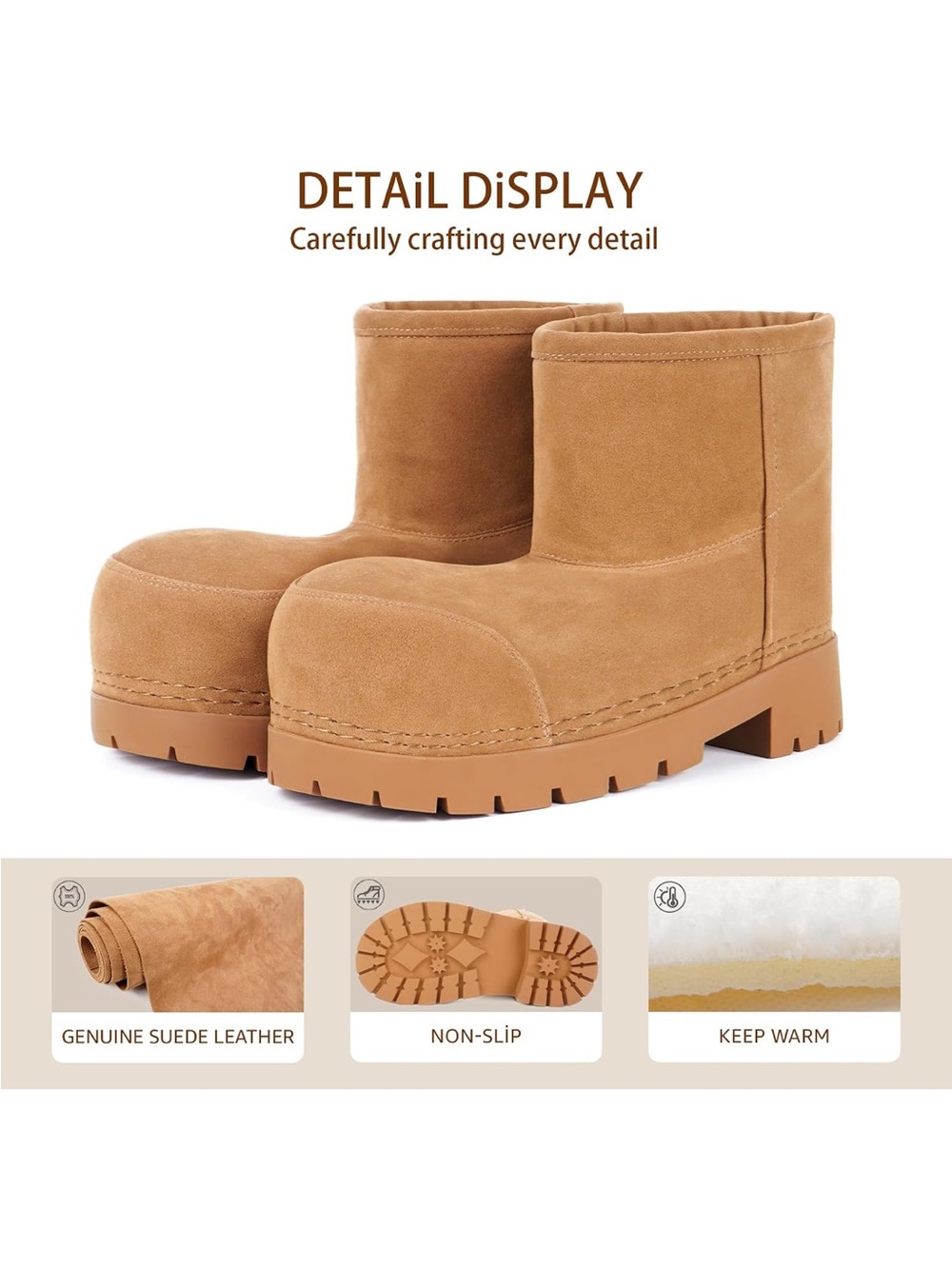 Lacikosze Women's Tan Suede Platform Winter Boots